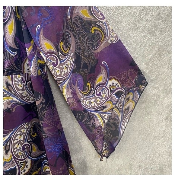 Fairy Grunge Purple Paisley Faux Wrap Boho Tunic Bell Sleeve Top Size 14/16 Y2k - Picture 5 of 9